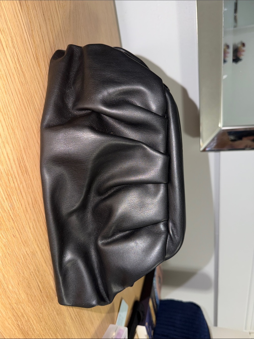 Steve Madden Black Ruched Clutch